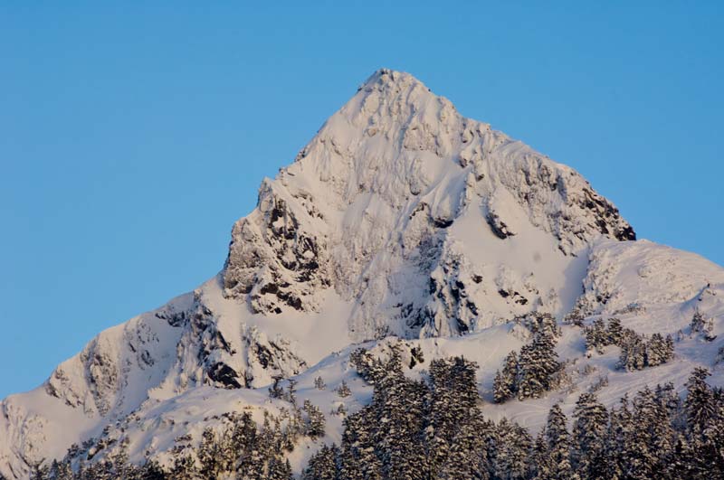 Arrowhead Mountain rises behind Sitka.